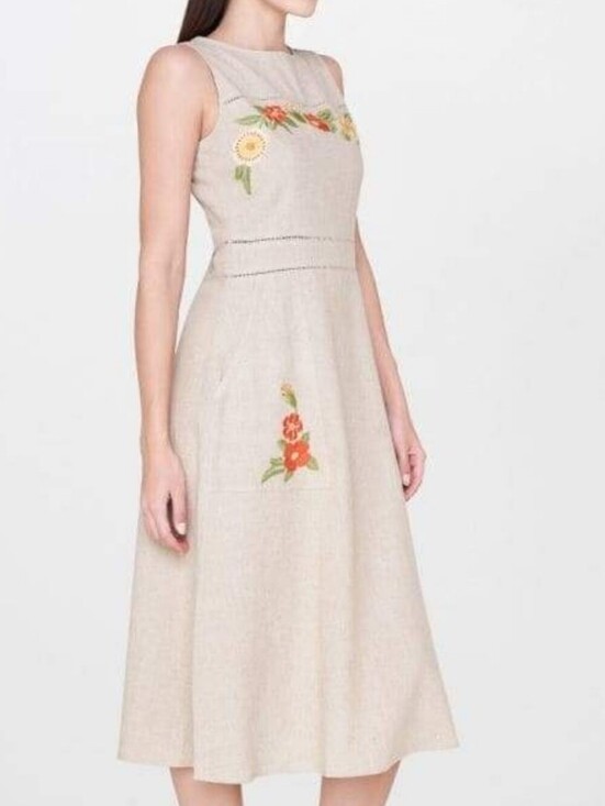 AND Dresses & Skirts - AND Natural Dress Cream Midi Dress with Floral Embroidery Size 14